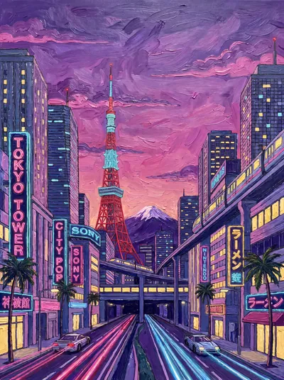 Coucher de soleil néon à Tokyo